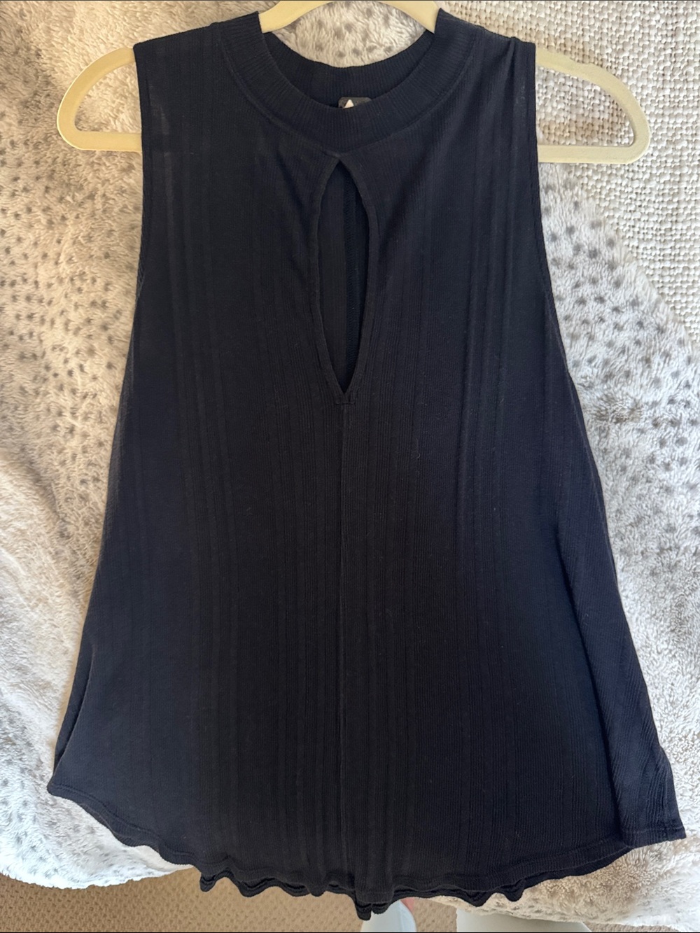 Free People Black Ribbed Keyhole Tank